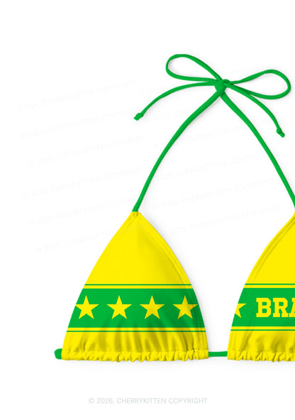 Yellow Green Stripe Star Y2K Print Bikini Set Cherrykitten