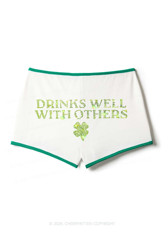Rhinestone Drinks Well With Others St Patricks Y2K Booty Shorts Cherrykitten
