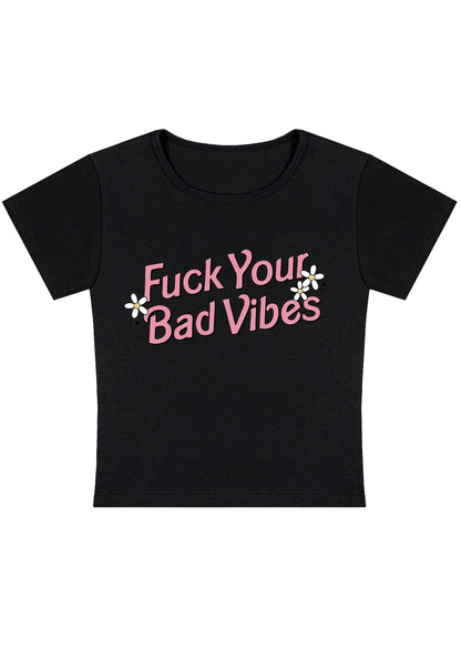 Curvy Fxxk Your Bad Vibes Flowers Stars Baby Tee