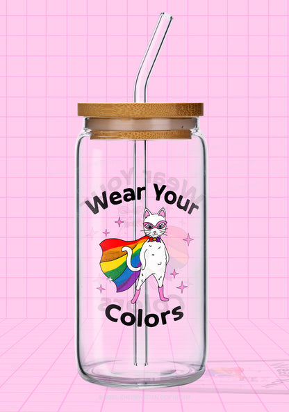Pride Flag Cat Y2K Printed Glass Cup Cherrykitten