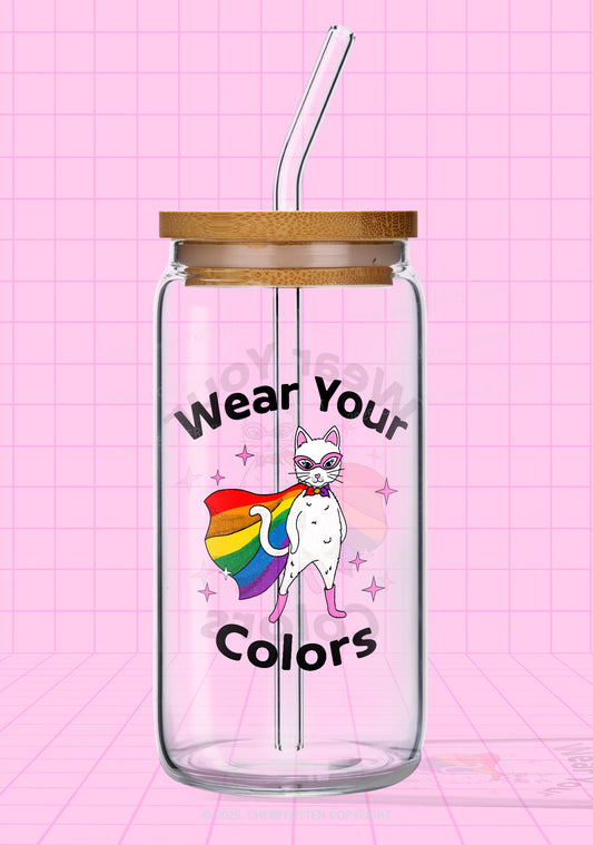 Pride Flag Cat Y2K Printed Glass Cup Cherrykitten