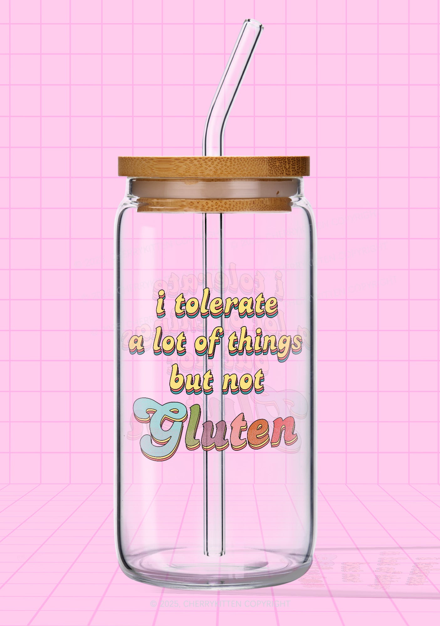 Tolerate Gluten Y2K Printed Glass Cup Cherrykitten