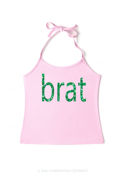 Glitter Green Brat Y2K Halter Neck Cami Cherrykitten