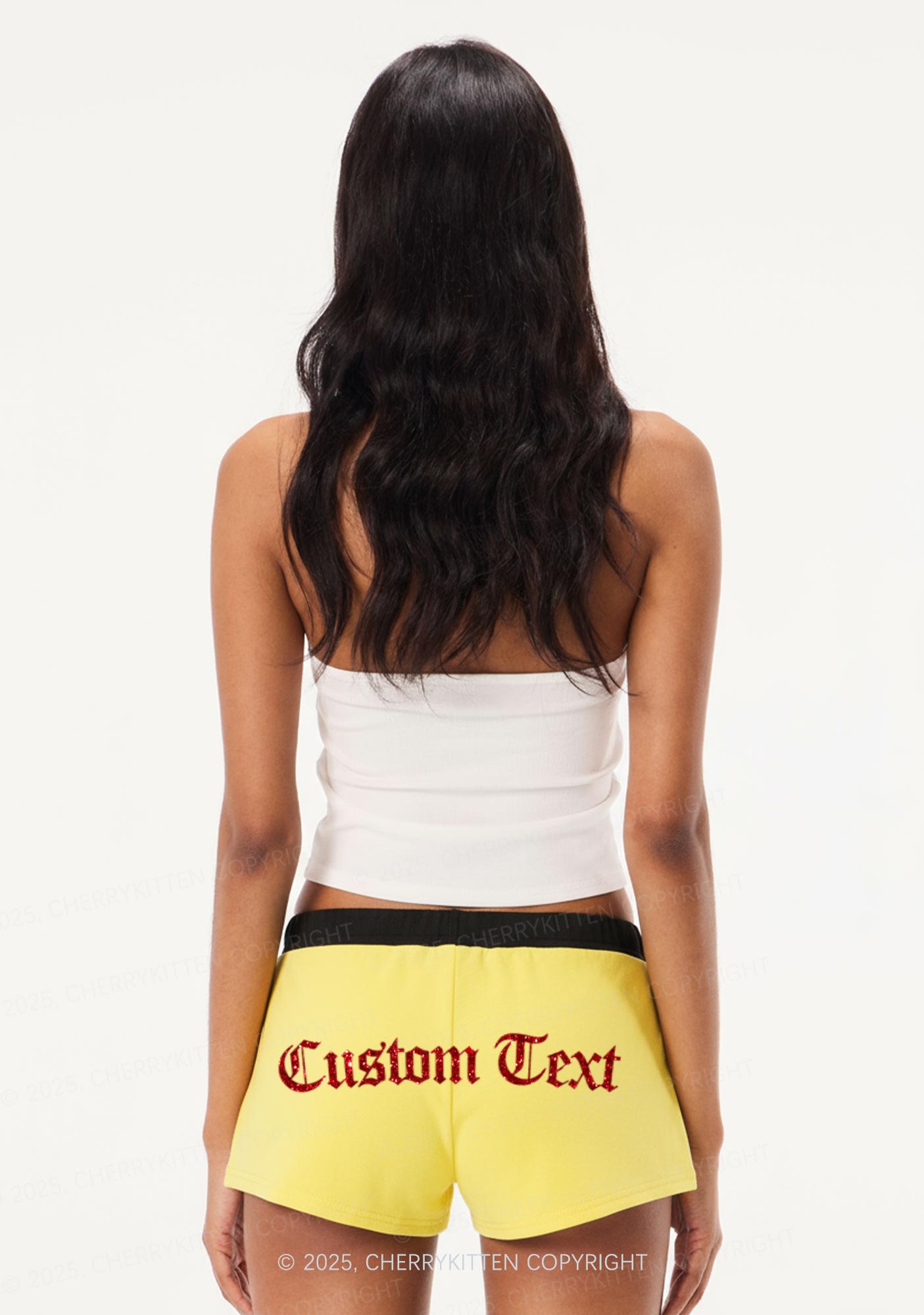 Custom Text Glitter Y2K Drawstring Mini Shorts Cherrykitten