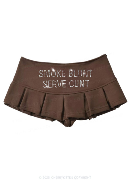 Rhinestone Smoke Blunt Y2K Mini Pleated Skirts Cherrykitten