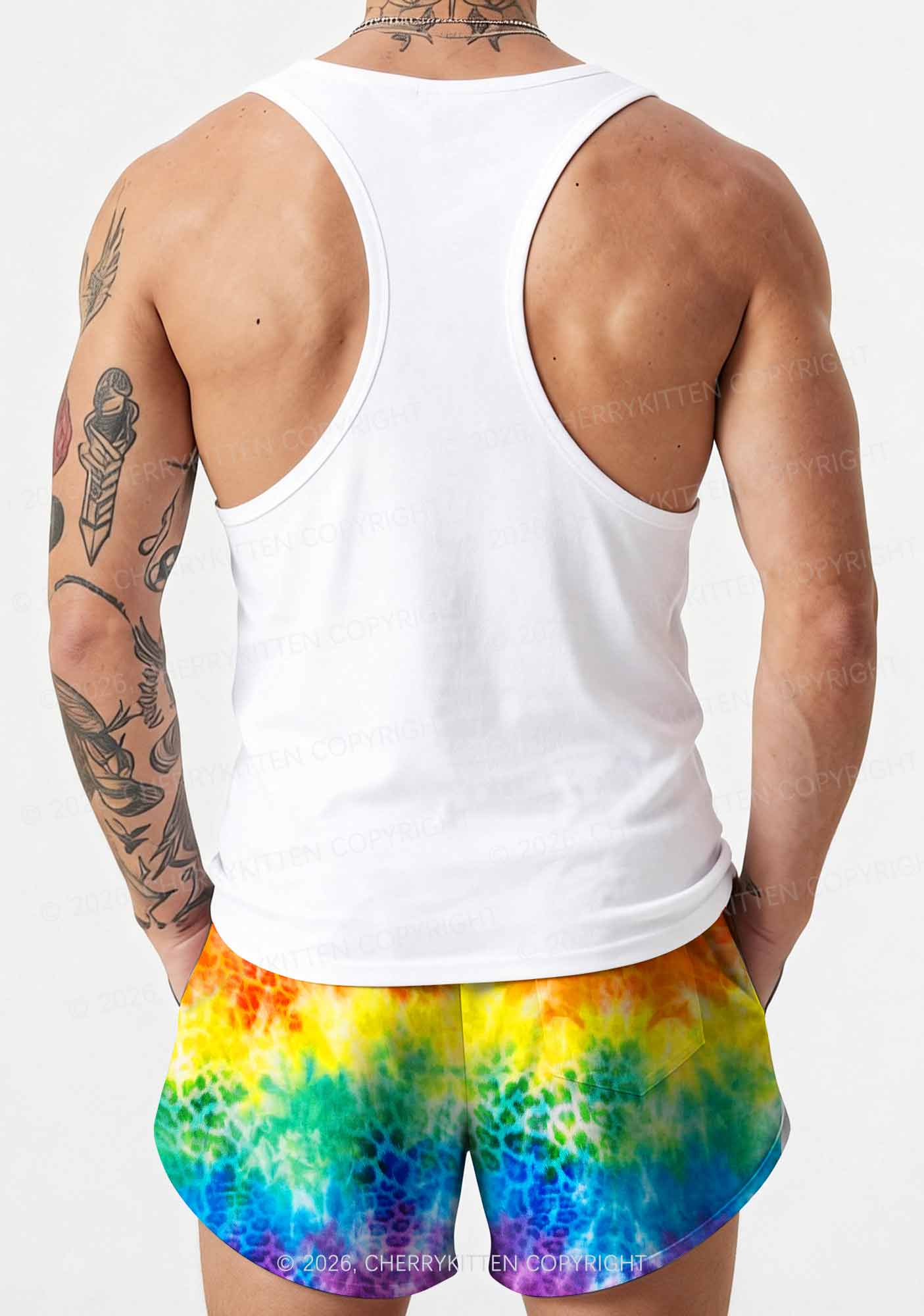 Rainbow Leopard Tie Dye Pride Y2K Print Men Beach Shorts Cherrykitten