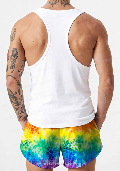 Rainbow Leopard Tie Dye Pride Y2K Print Men Beach Shorts Cherrykitten