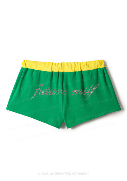 Rhinestone Pink Future Mxxf Y2K Drawstring Mini Shorts Cherrykitten