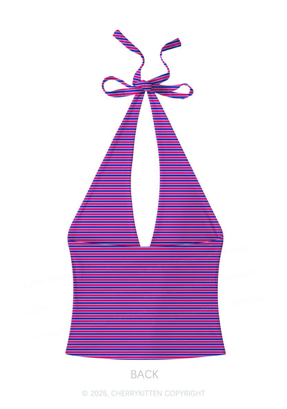 Bisexual Stripes Pride Y2K Print Halter Deep V Neck Cami Cherrykitten