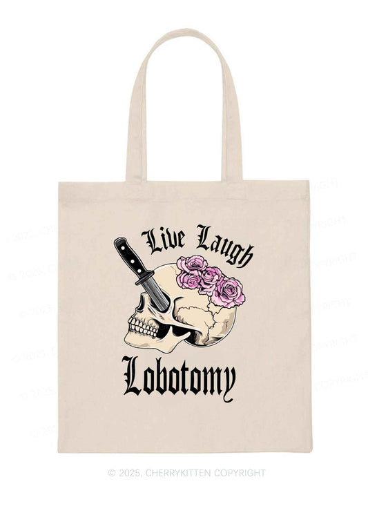 Live Laugh Lobotomy Skull Y2K Canvas Tote Bag Cherrykitten