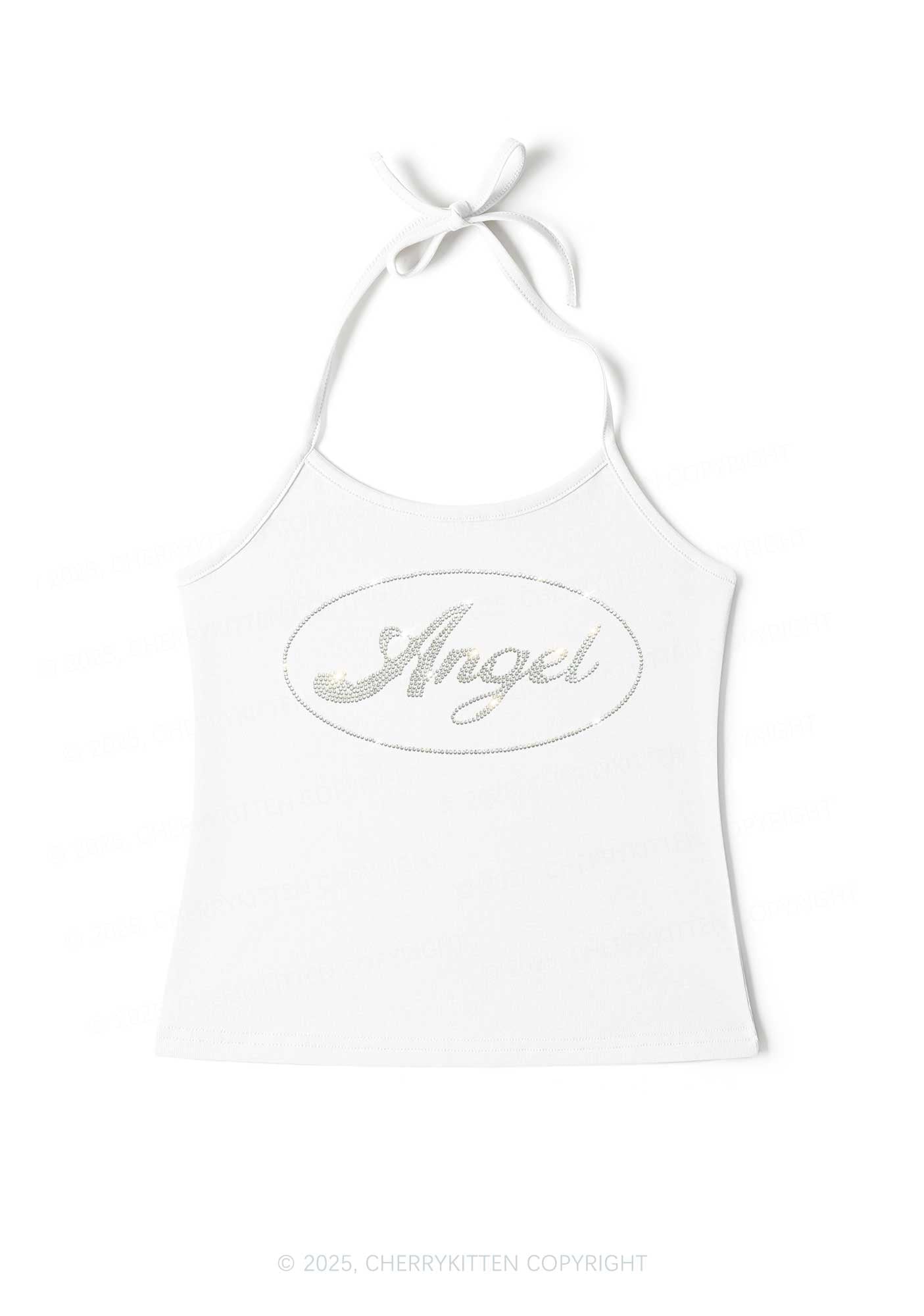 Rhinestone Angel Y2K Halter Neck Cami Cherrykitten