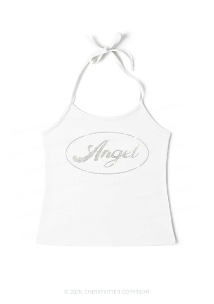 Rhinestone Angel Y2K Halter Neck Cami Cherrykitten