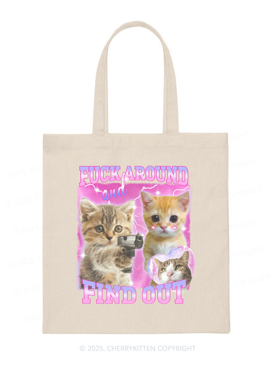 Fxxk Around Cats Y2K Canvas Tote Bag Cherrykitten