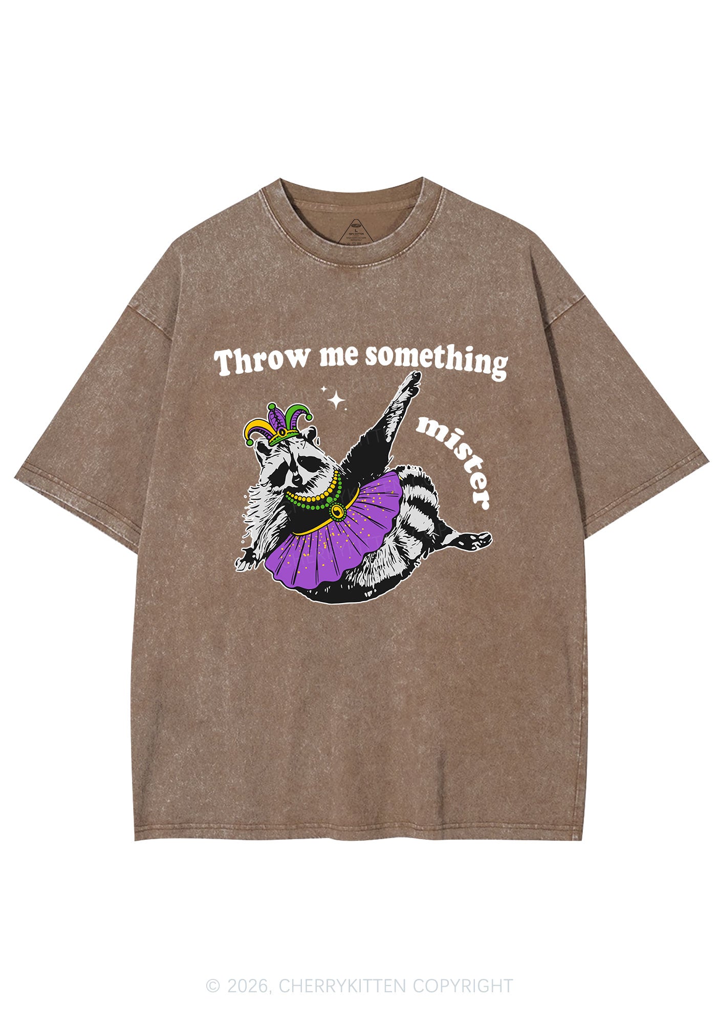 Throw Me Something Mister Raccoon Y2K Shirts Washed Tee Cherrykitten