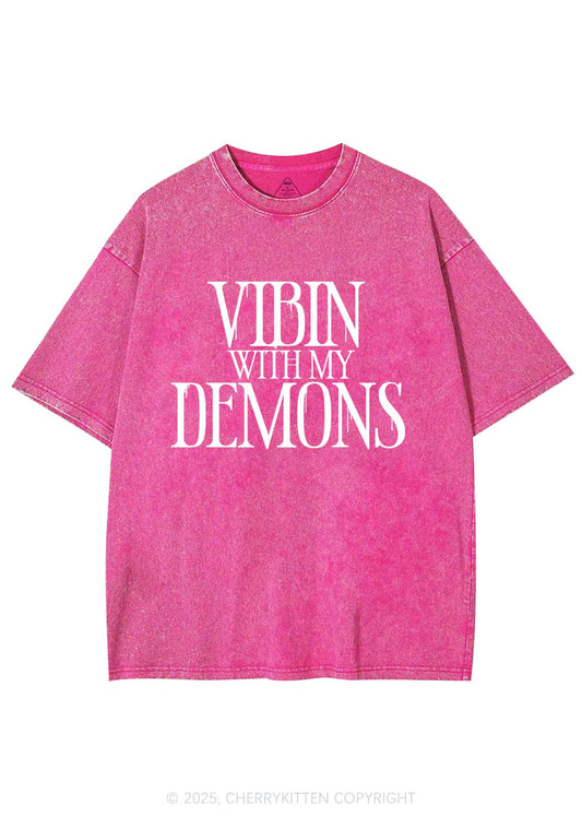 Halloween Vibin With My Demons Y2K Shirts Washed Tee Cherrykitten