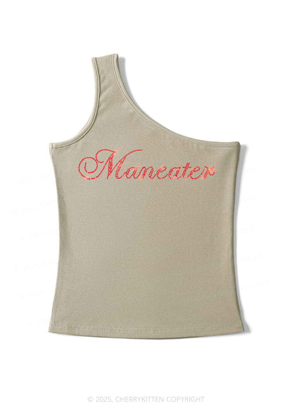 Rhinestone Maneater Y2K One Shoulder Tank Top Cherrykitten