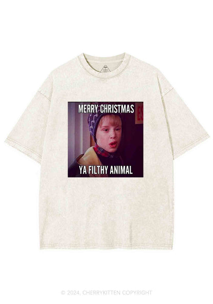 Merry Christmas Ya Filthy Animal Y2K Washed Tee Cherrykitten