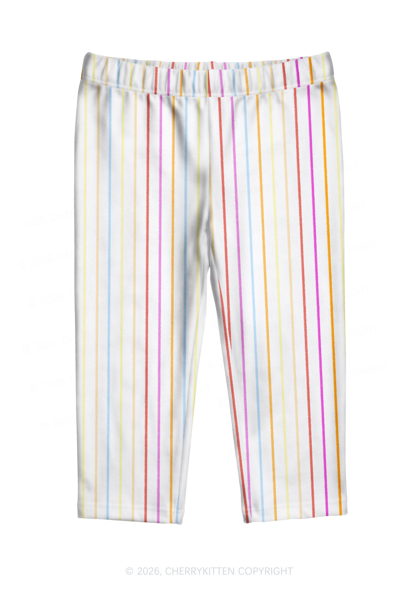 Rainbow Stripe On White Y2K Print Capri Pants Cherrykitten