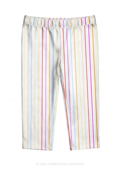 Rainbow Stripe On White Y2K Print Capri Pants Cherrykitten