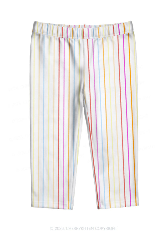 Rainbow Stripe On White Y2K Print Capri Pants Cherrykitten