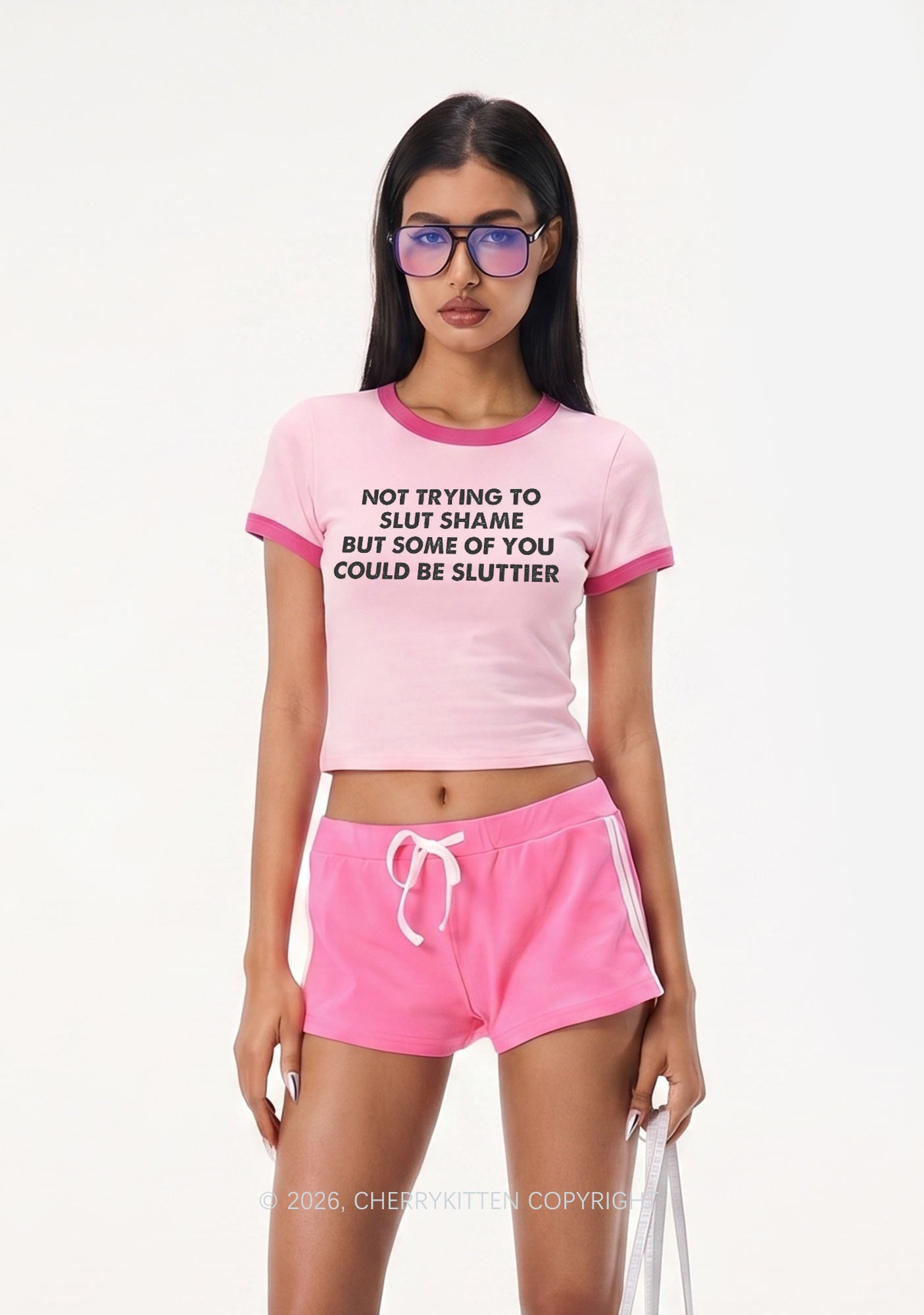 Not Trying To Slxt Shame Y2K Ringer Tee Cherrykitten