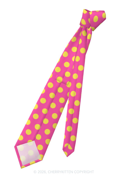 Yellow Dots On Pink Y2K Necktie Cherrykitten