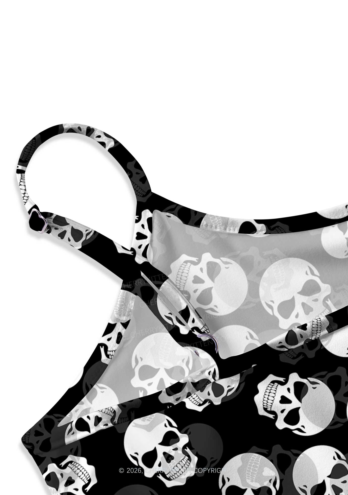 Halloween White Skull On Black Y2K Print Slip Dress Cherrykitten