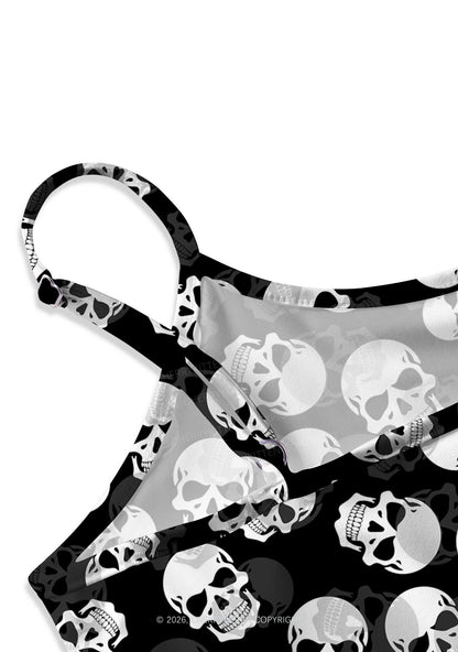 Halloween White Skull On Black Y2K Print Slip Dress Cherrykitten