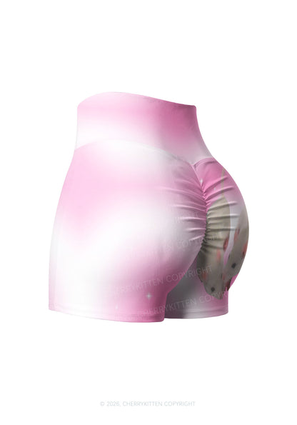 Pink Sweet Rats Valentine's Day Y2K Print Gym Shorts Cherrykitten
