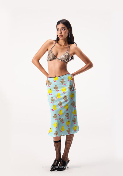 Chicks In Pink High Heels Y2K Print Midi Skirt Cherrykitten