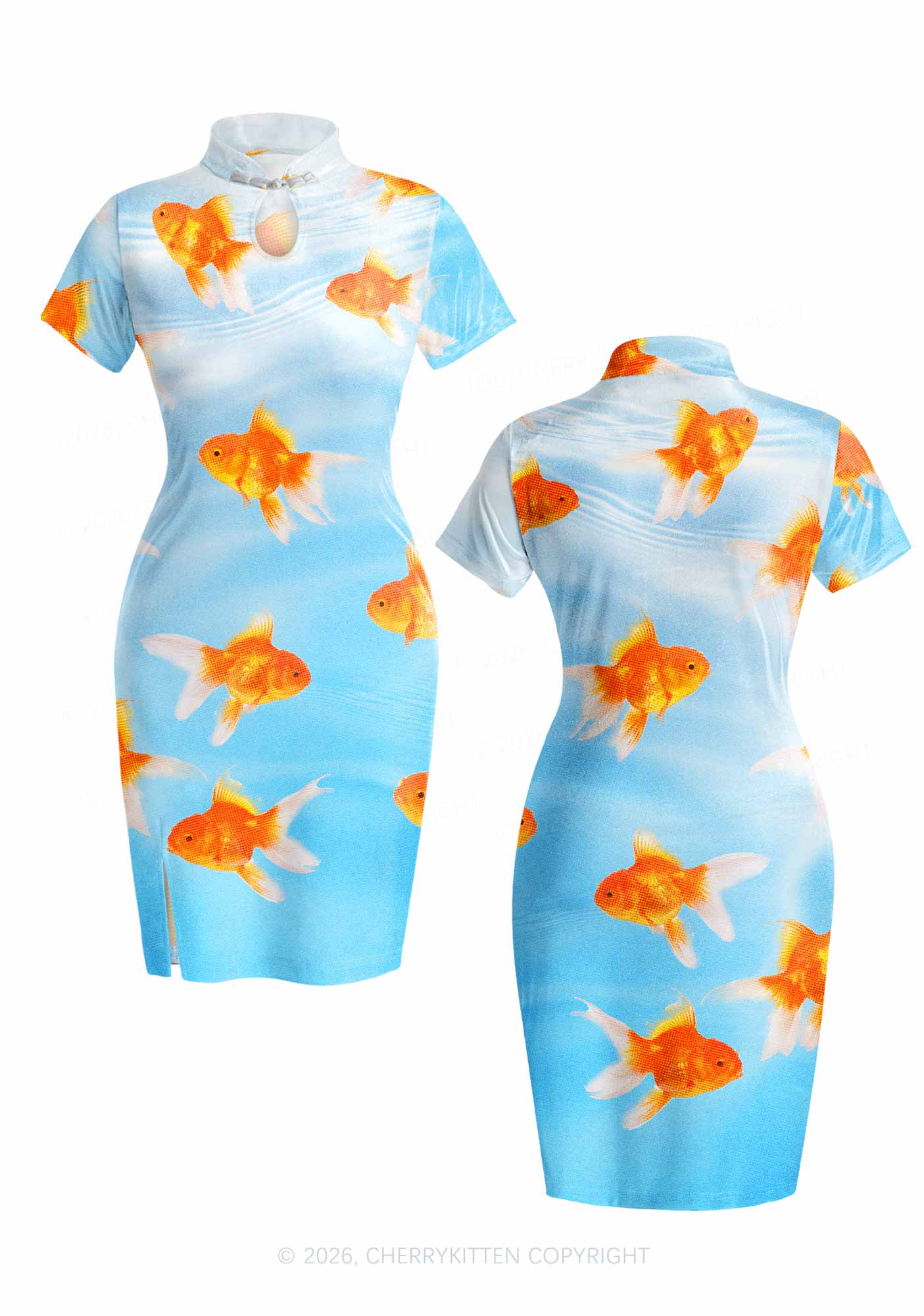 Goldfish Y2K Cheongsam Mini Dress Cherrykitten