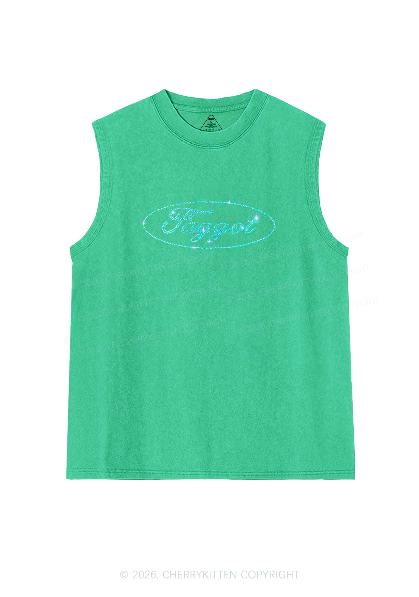 Rhinestone Oval Faggot Pride Y2K Washed Muscle Tank Cherrykitten