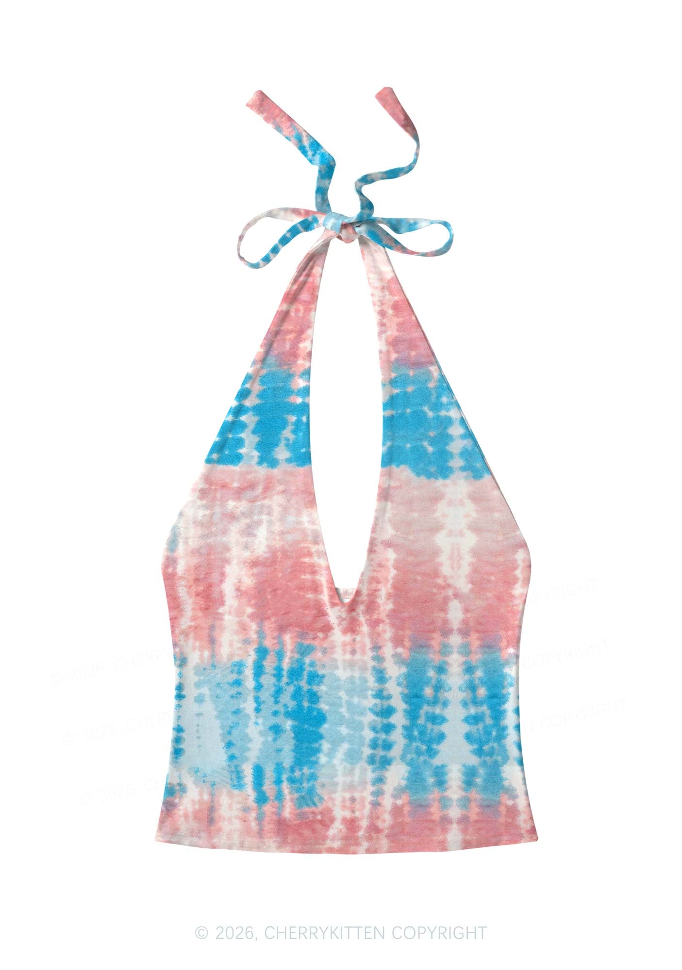 Tie Dye Trans Pride Y2K Print Halter Deep V Neck Cami Cherrykitten