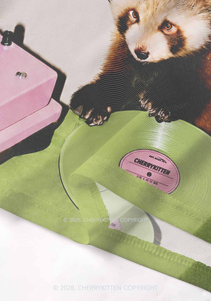 Red Panda DJ Y2K Mesh Muscle Tank Cherrykitten