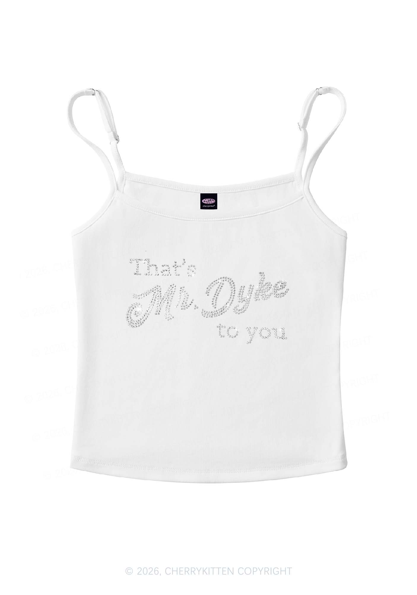 Rhinestone Thats Mr Dyke To You Pride Y2K Spaghetti Strap Cami Cherrykitten