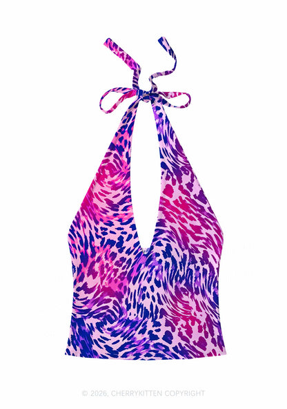 Bisexual Leopard Pride Y2K Print Halter Deep V Neck Cami Cherrykitten