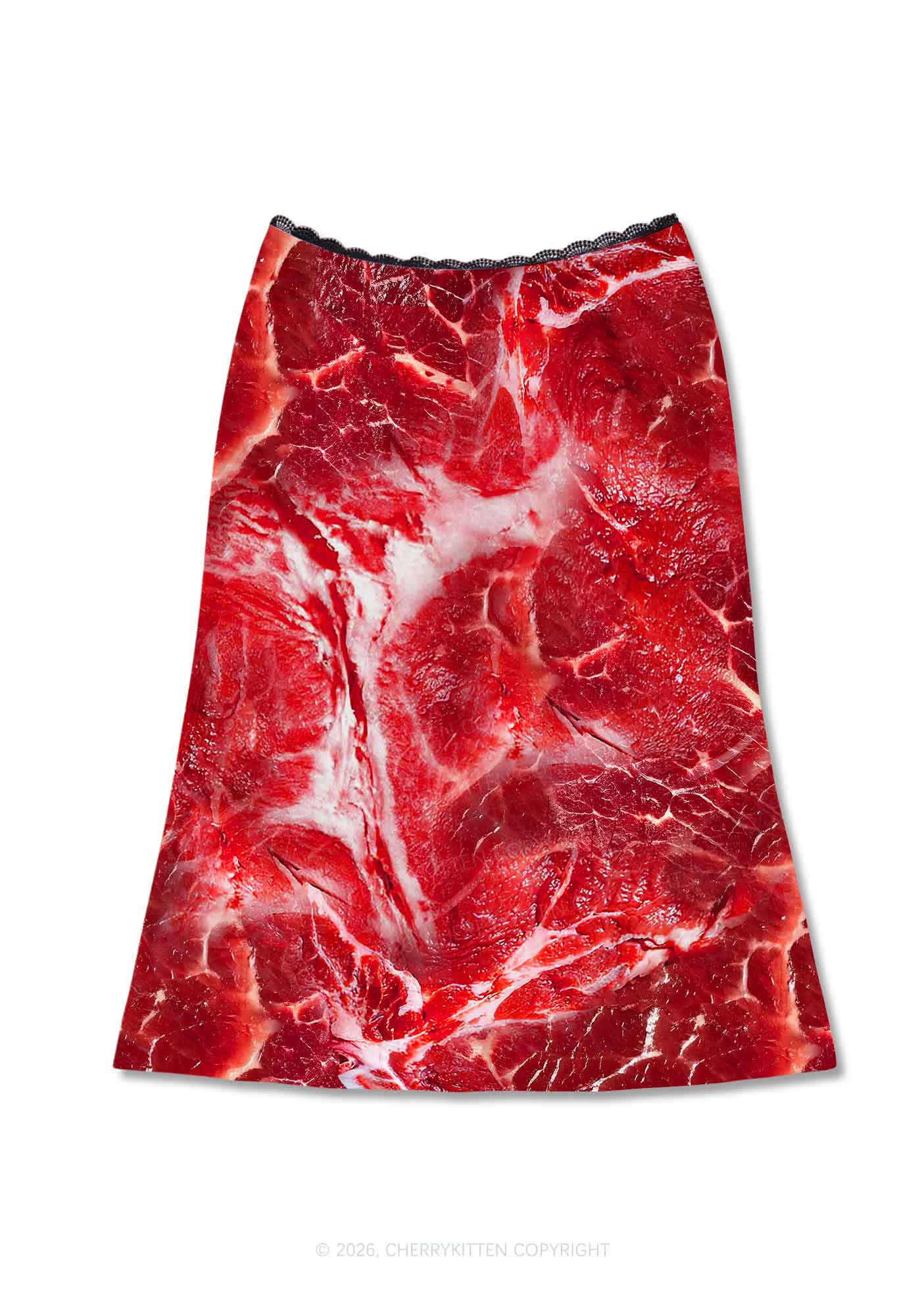 Beef Steak Texture Y2K Print Midi Skirt Cherrykitten