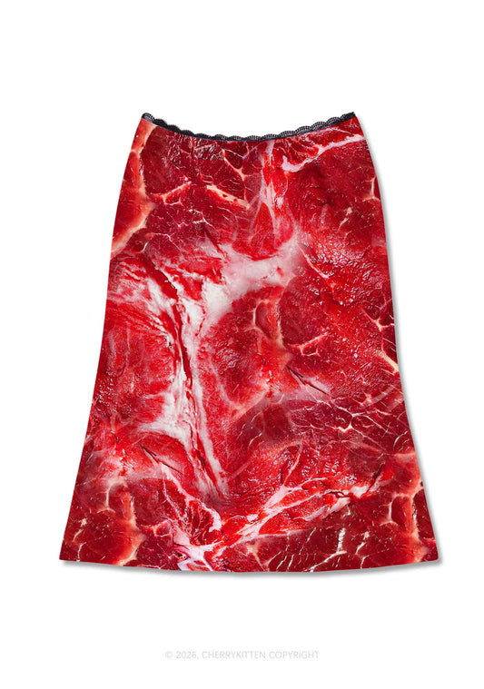 Beef Steak Texture Y2K Print Midi Skirt Cherrykitten