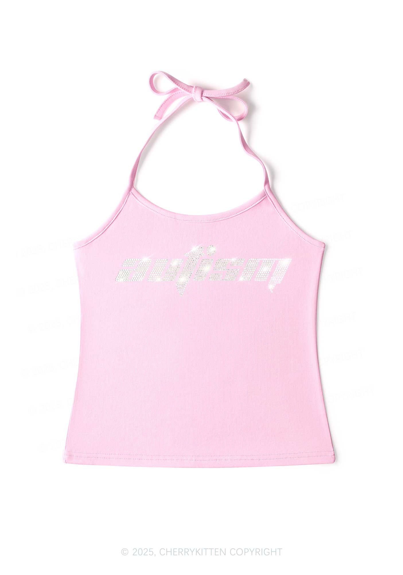 Rhinestone Autism Y2K Halter Neck Cami Cherrykitten