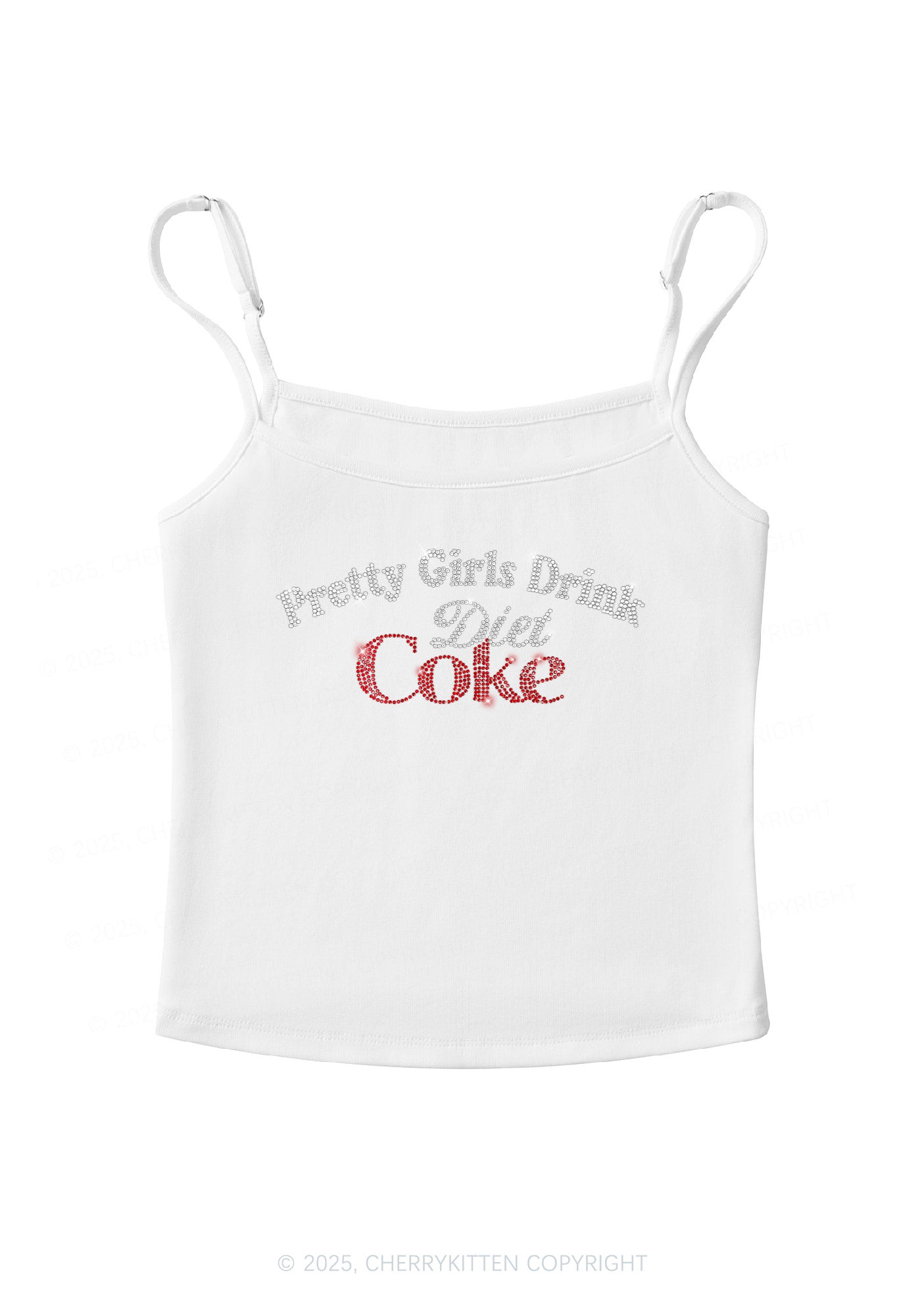Rhinestone Pretty Girls Drink Diet Coke Y2K Spaghetti Strap Cami Cherrykitten