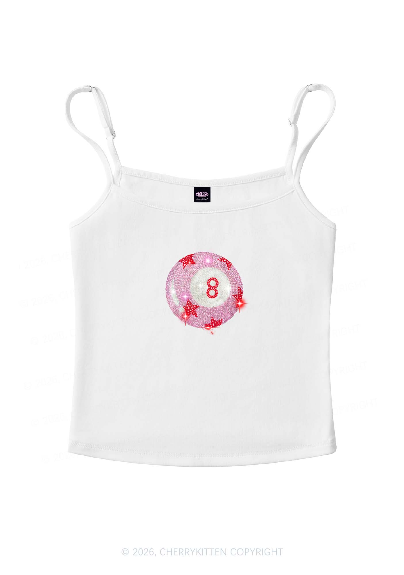 Rhinestone Pink Eight Ball Star Y2K Spaghetti Strap Cami Cherrykitten