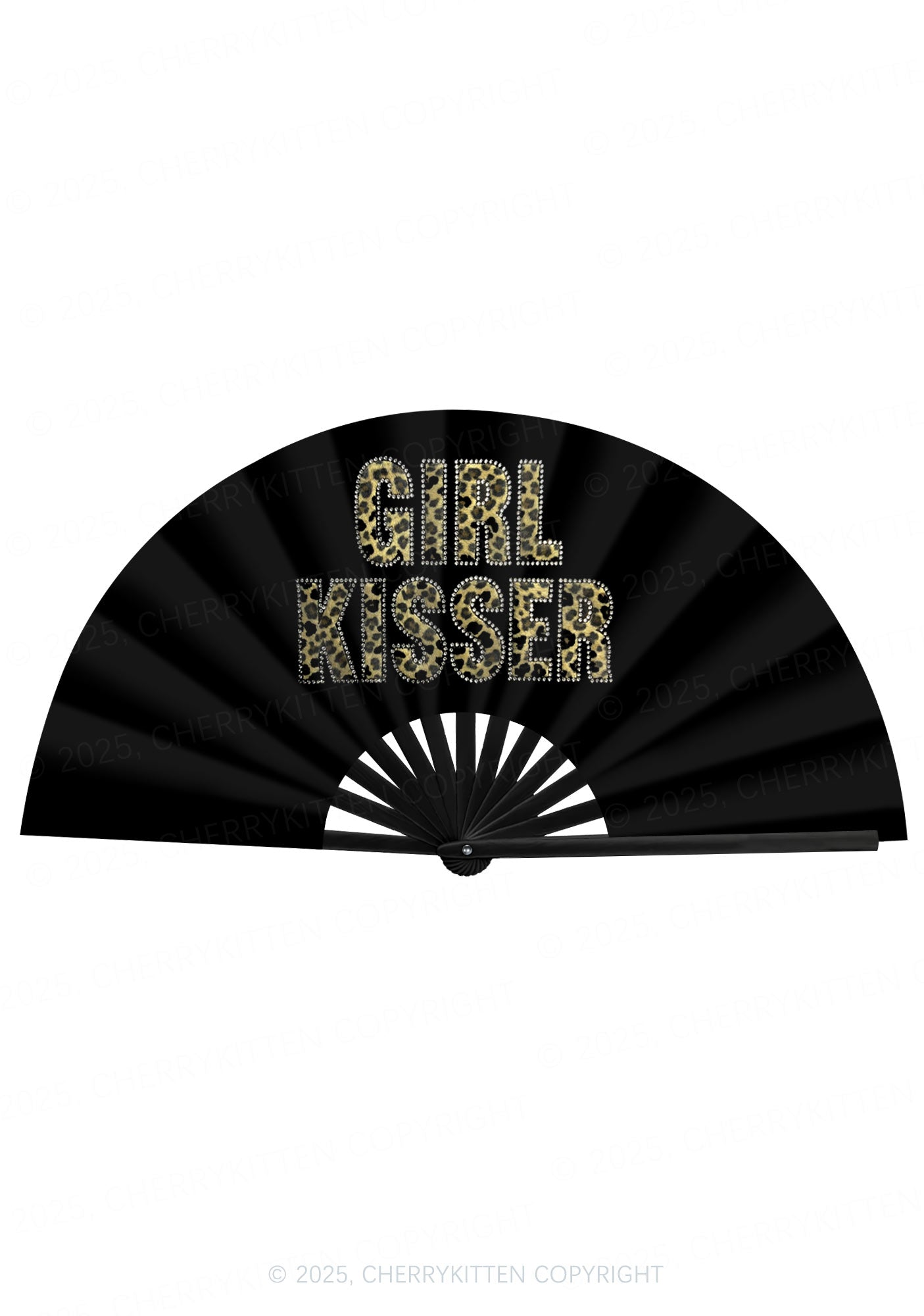 Leopard Girl Kisser Pride Y2K Rave Hand Fan Cherrykitten