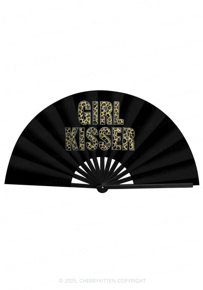 Leopard Girl Kisser Pride Y2K Rave Hand Fan Cherrykitten