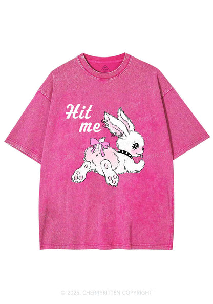Hit Me White Bunny Y2K Shirts Washed Tee Cherrykitten