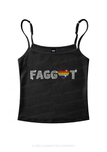 Rhinestone Rainbow Heart Faggot Pride Y2K Spaghetti Strap Cami Cherrykitten