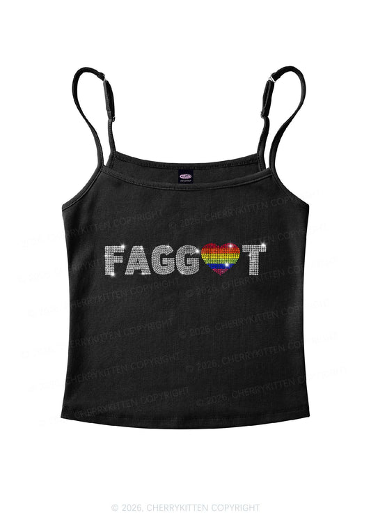 Rhinestone Rainbow Heart Faggot Pride Y2K Spaghetti Strap Cami Cherrykitten