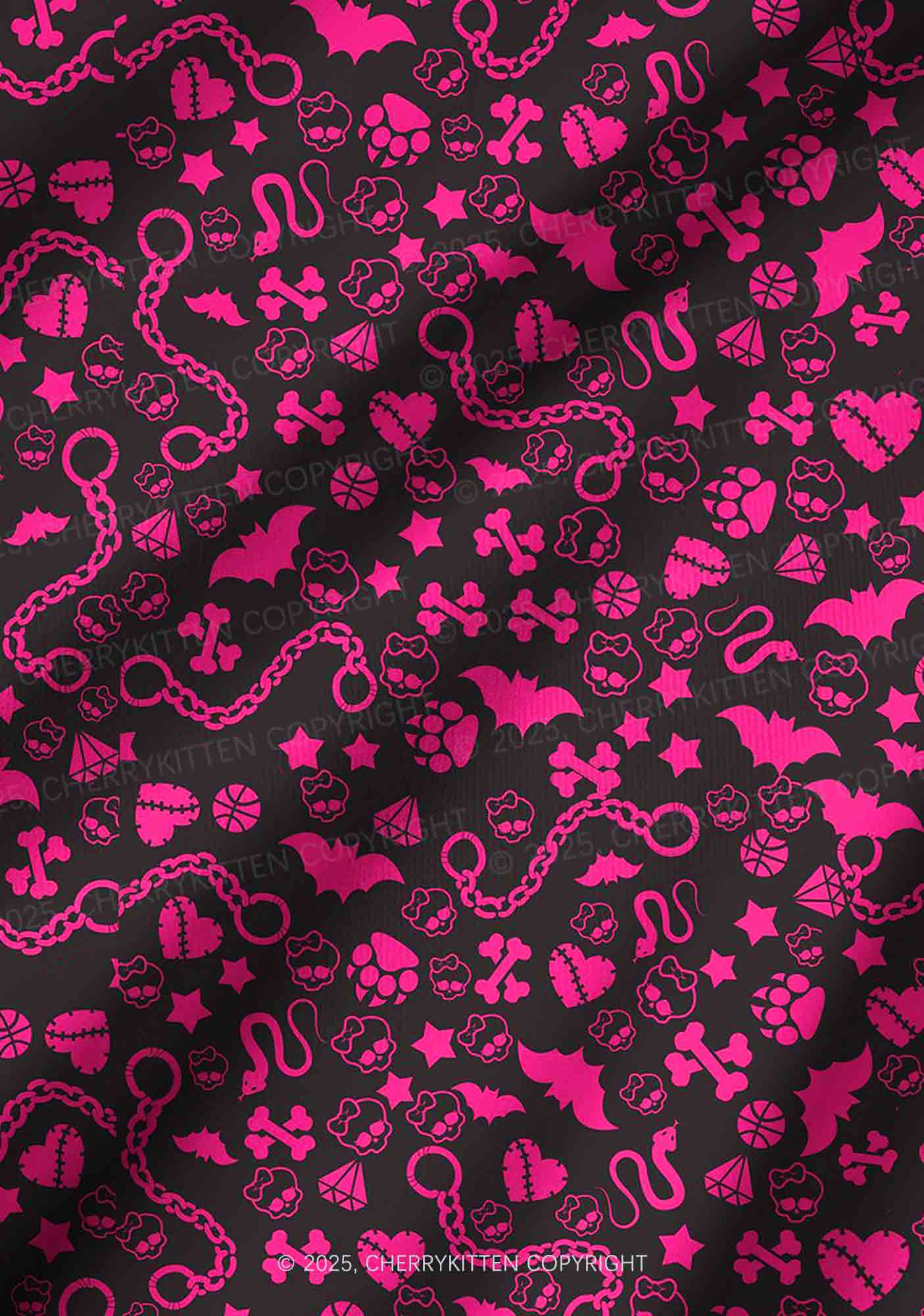 Chains And Bats Valentine's Day Y2K Print Long Sleeve Pajama Set Cherrykitten