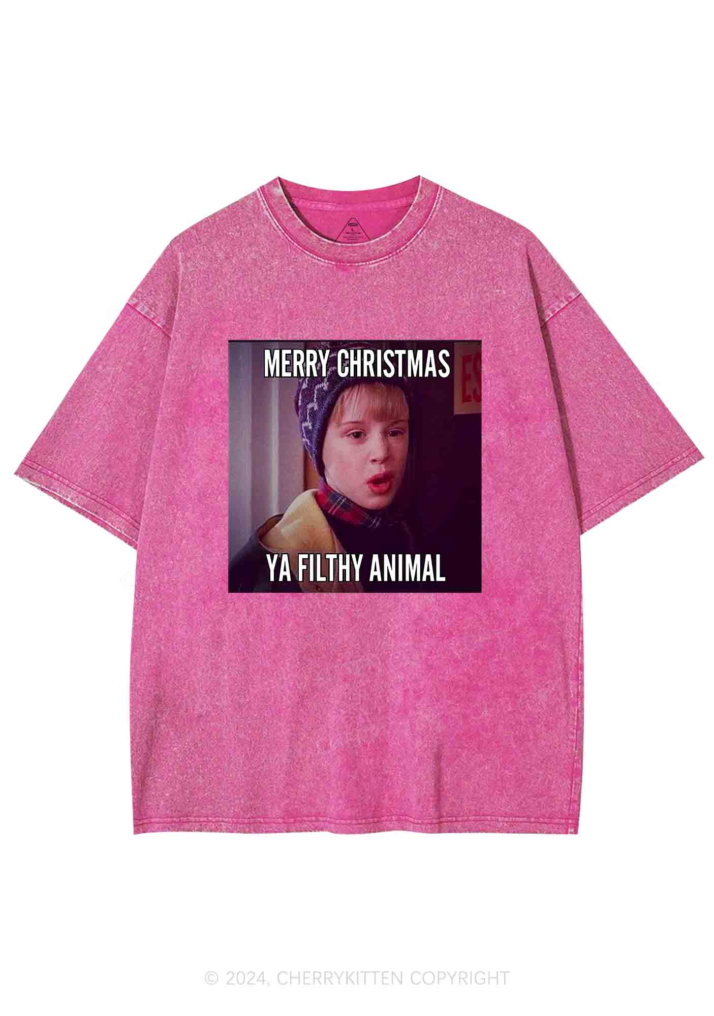 Merry Christmas Ya Filthy Animal Y2K Washed Tee Cherrykitten