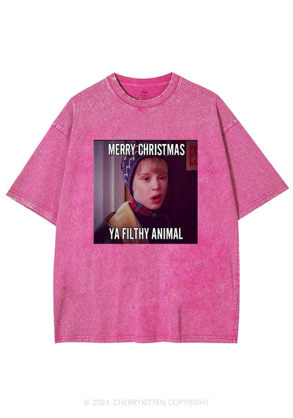 Merry Christmas Ya Filthy Animal Y2K Washed Tee Cherrykitten