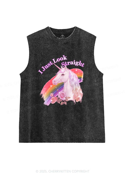 Look Straight Unicorn Pride Y2K Washed Muscle Tank Cherrykitten